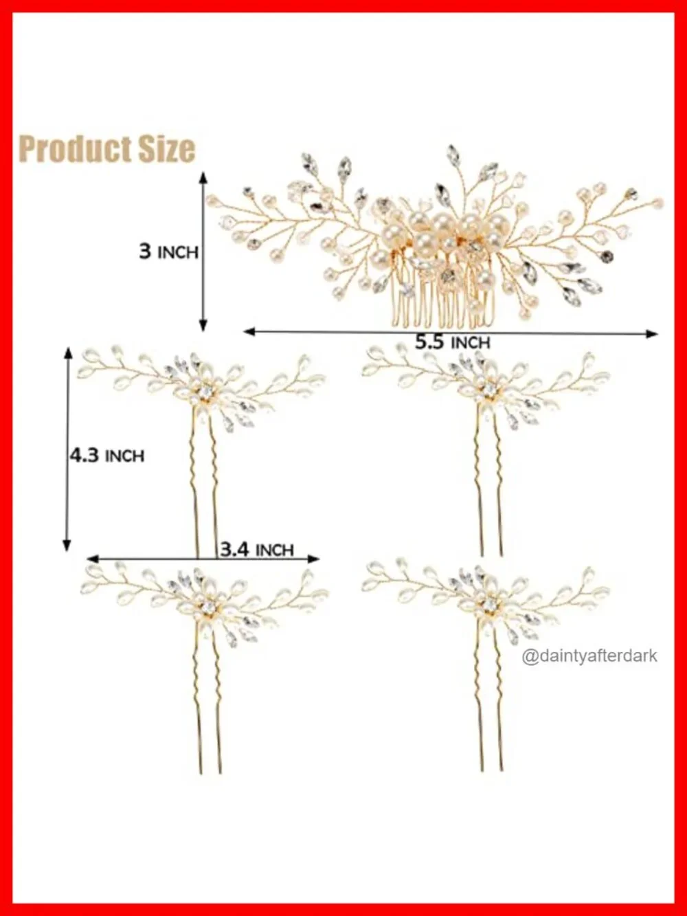 Pearl Crystal Rhinestone Bridal Hair Comb and 4 Pins Set